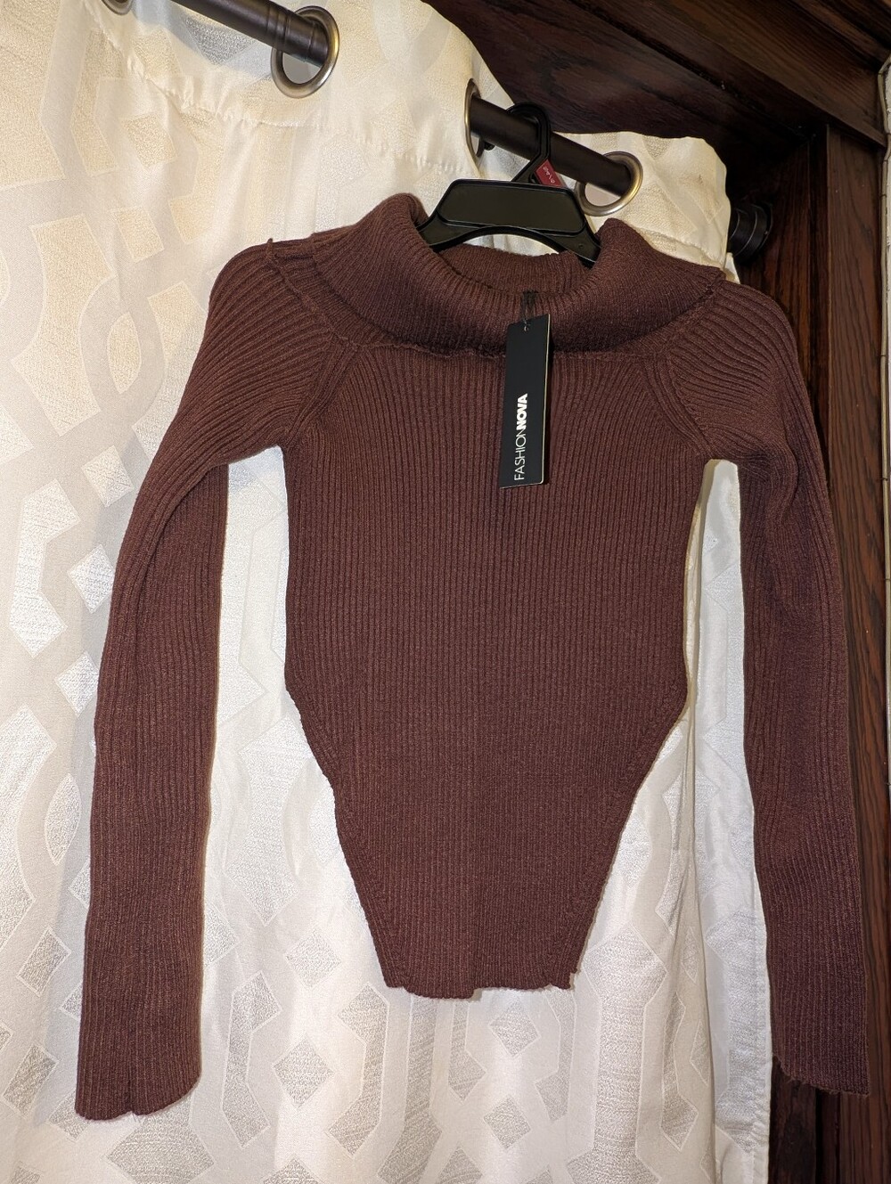 Fashion Nova Chocolate Brown Ribbed Cowl Neck Sweater